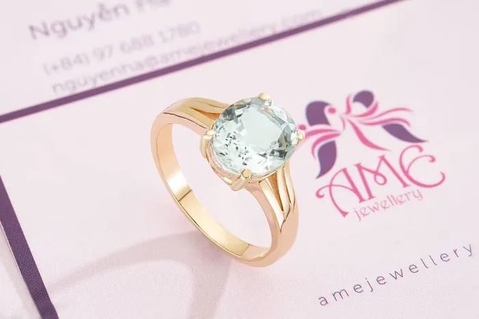 Rings Oval Aquamarine Ring in 14K Yellow Gold AME Jewellery