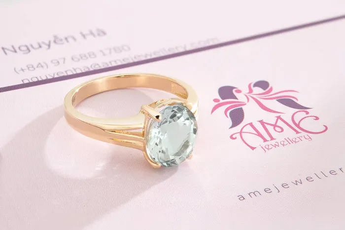 Rings Oval Aquamarine Ring in 14K Yellow Gold AME Jewellery