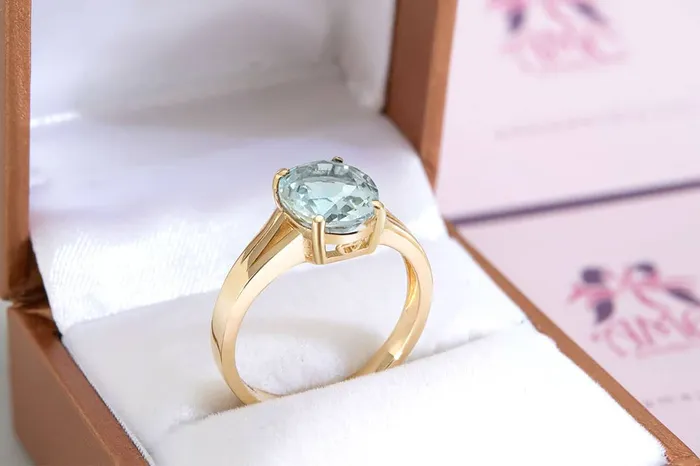 Rings Oval Aquamarine Ring in 14K Yellow Gold AME Jewellery