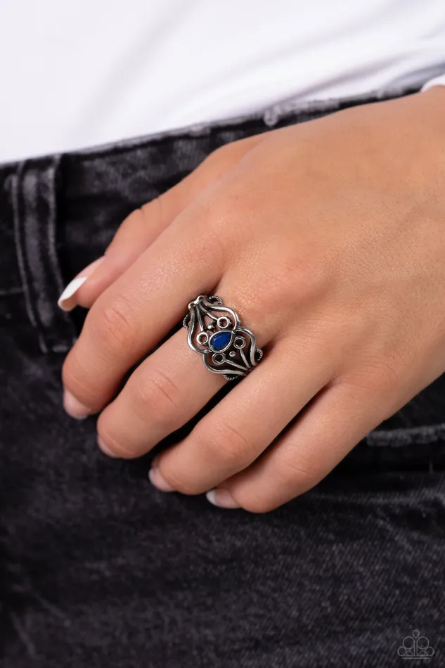 Rings Paparazzi Accessories Beautifully BEADazzled Blue Bead Silver Ring Paparazzi