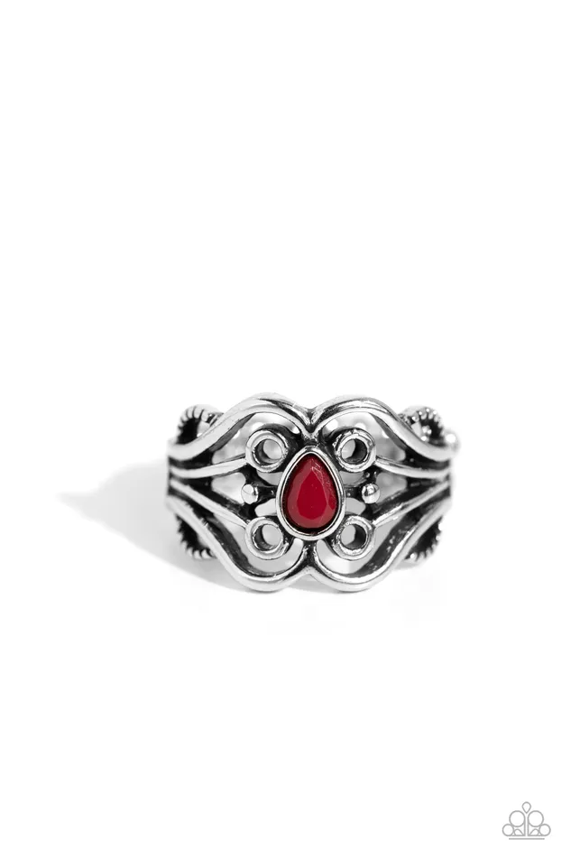 Rings Paparazzi Accessories Beautifully BEADazzled Red Silver Ring Paparazzi