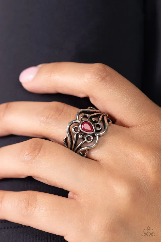 Rings Paparazzi Accessories Beautifully BEADazzled Red Silver Ring Paparazzi