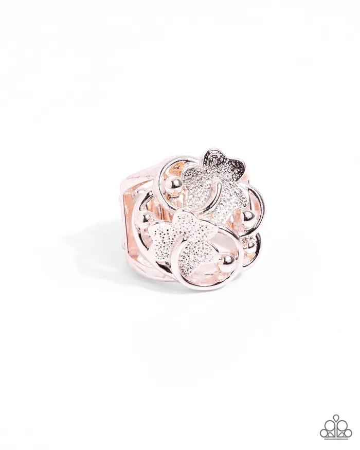 Rings Paparazzi Accessories Distinctive Detailing Rose Gold Flower Ring Paparazzi