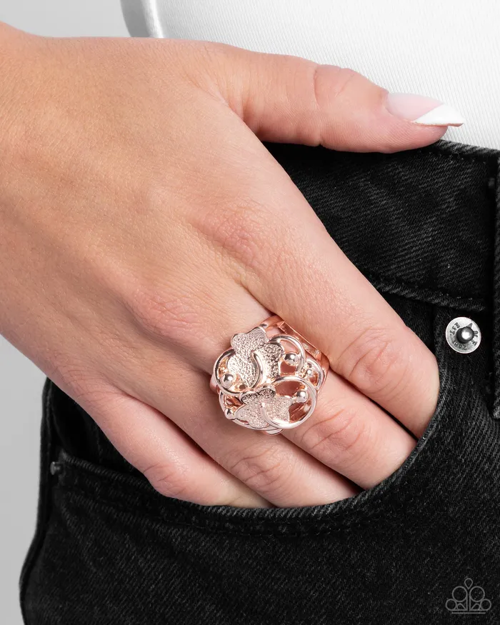 Rings Paparazzi Accessories Distinctive Detailing Rose Gold Flower Ring Paparazzi