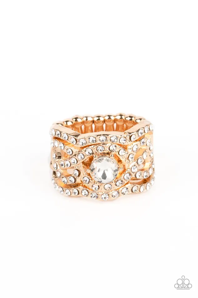 Rings Paparazzi Accessories Doting on Dazzle Gold with White Rhinestone Ring Paparazzi Rings Paparazzi Accessories Doting on Dazzle Gold with White Rhinestone Ring Paparazzi