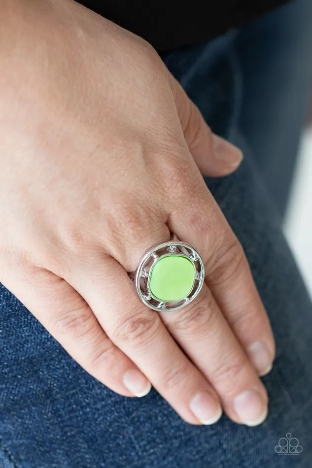 Rings Paparazzi Accessories Encompassing Pearlescence Green Pearly Bead Silver Ring Paparazzi