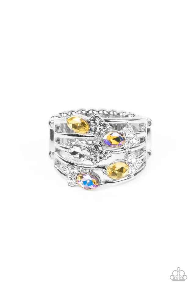 Rings Paparazzi Accessories Ethereal Escapade Yellow and Iridescent Rhinestone Silver Ring Paparazzi Rings Paparazzi Accessories Ethereal Escapade Yellow and Iridescent Rhinestone Silver Ring Paparazzi