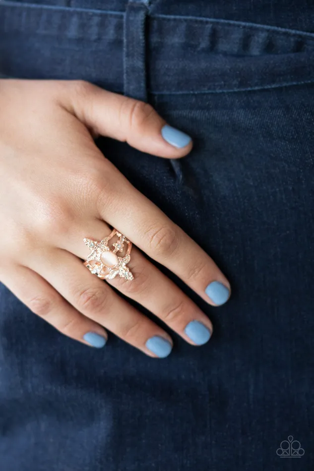 Rings Paparazzi Accessories Fleur de Fancy Rose Gold Peach Cats Eye Stone Ring Paparazzi