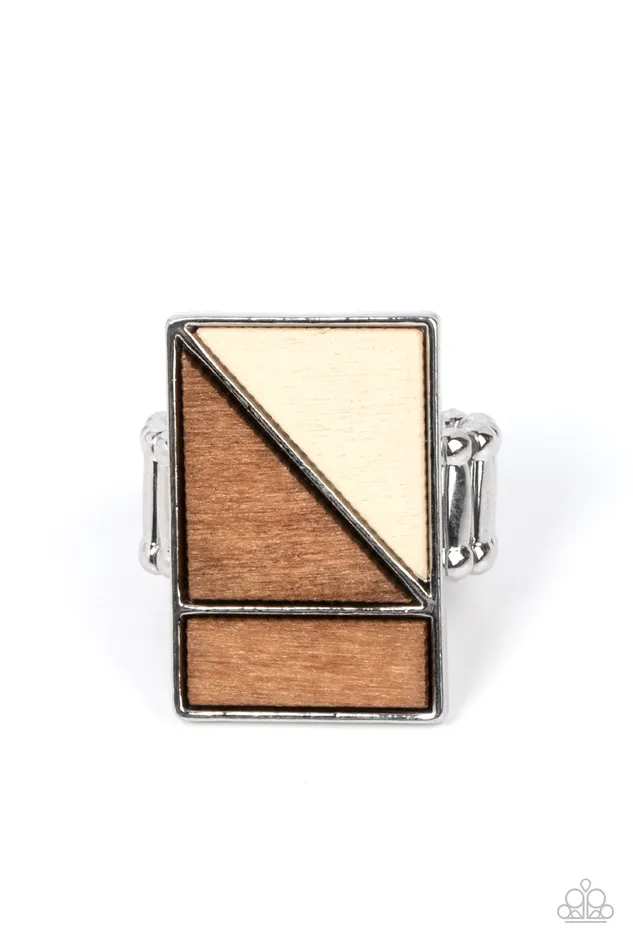 Rings Paparazzi Accessories Happily EVERGREEN After Brown Wooden Geometric Silver Ring Paparazzi Rings Paparazzi Accessories Happily EVERGREEN After Brown Wooden Geometric Silver Ring Paparazzi