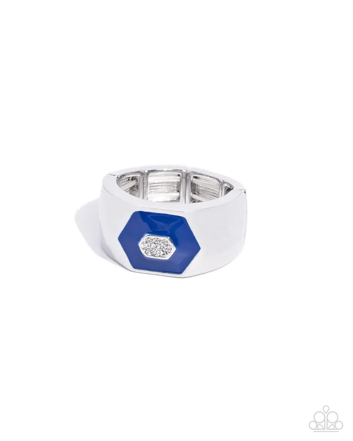 Rings Paparazzi Accessories Hexagonal Headliner Blue Painted White Rhinestone Silver Mens Ring Paparazzi Rings Paparazzi Accessories Hexagonal Headliner Blue Painted White Rhinestone Silver Mens Ring Paparazzi