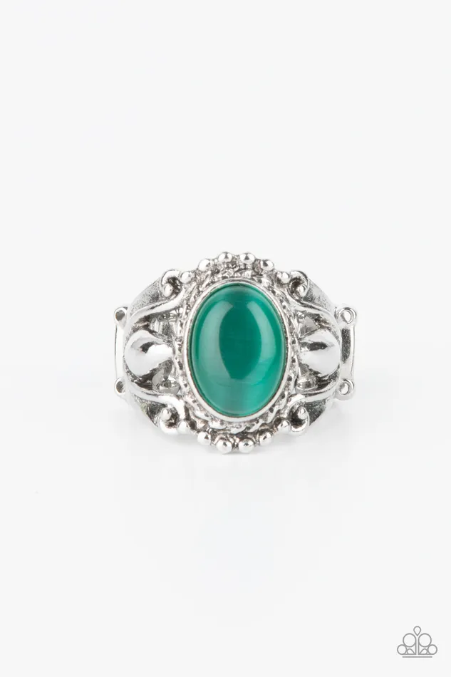 Rings Paparazzi Accessories Jubilant Gem Green Cats Eye Silver Ring Paparazzi