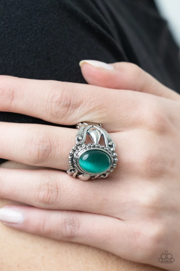 Rings Paparazzi Accessories Jubilant Gem Green Cats Eye Silver Ring Paparazzi
