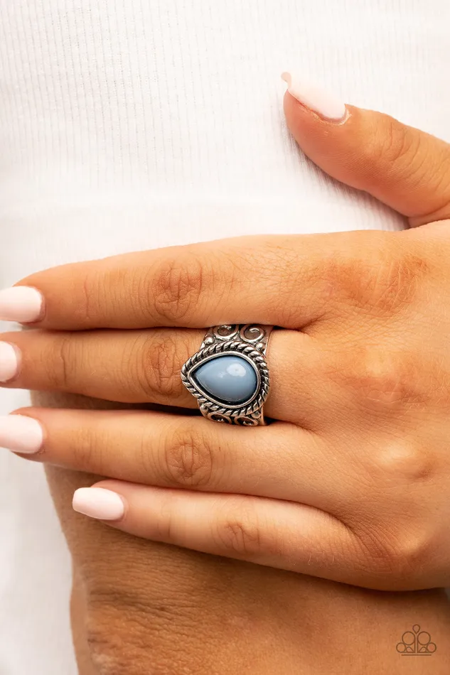 Rings Paparazzi Accessories Maritime Mirage Blue Bead Silver Teadrop Ring Paparazzi