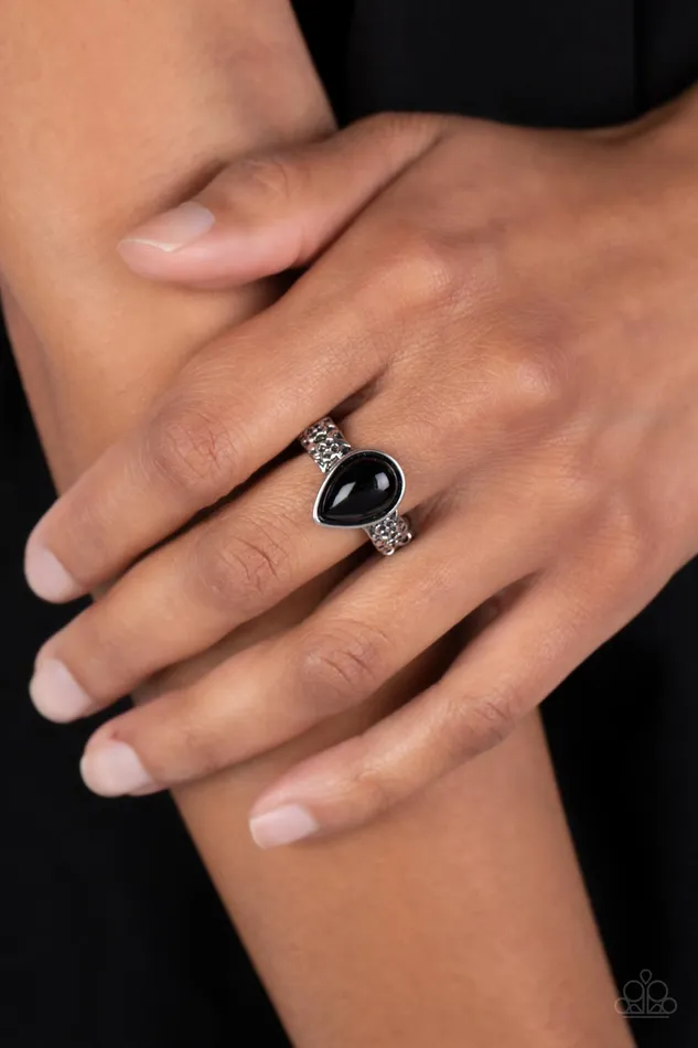 Rings Paparazzi Accessories Rainbow Raindrops Black Teardrop Bead Silver Ring Paparazzi