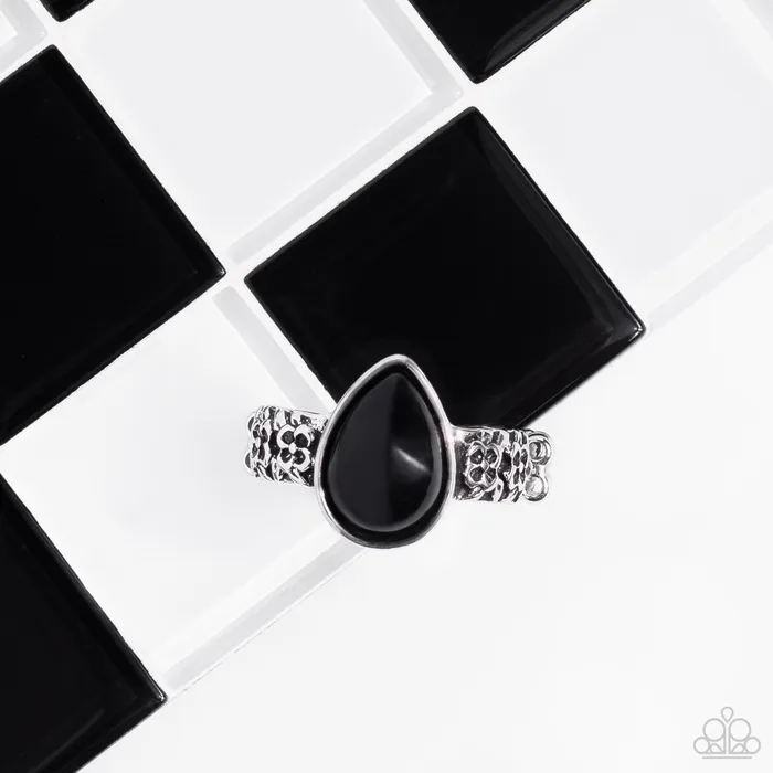 Rings Paparazzi Accessories Rainbow Raindrops Black Teardrop Bead Silver Ring Paparazzi