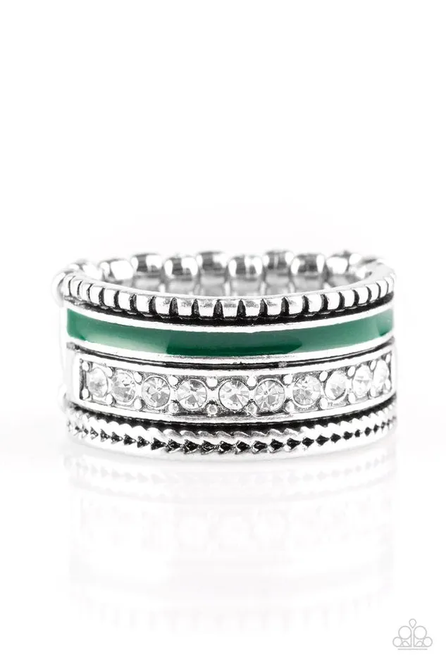 Rings Paparazzi Accessories Rich Rogue Green Stripe White Rhinestone Silver Ring Paparazzi Rings Paparazzi Accessories Rich Rogue Green Stripe White Rhinestone Silver Ring Paparazzi