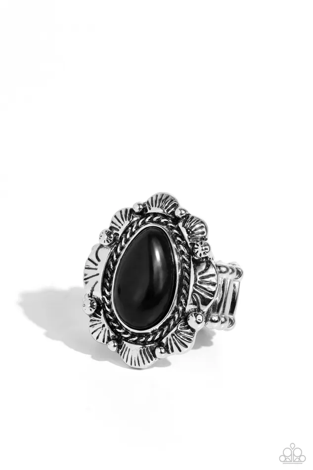 Rings Paparazzi Accessories SCALLOPED in Stone Black Stone Silver Ring Paparazzi Rings Paparazzi Accessories SCALLOPED in Stone Black Stone Silver Ring Paparazzi