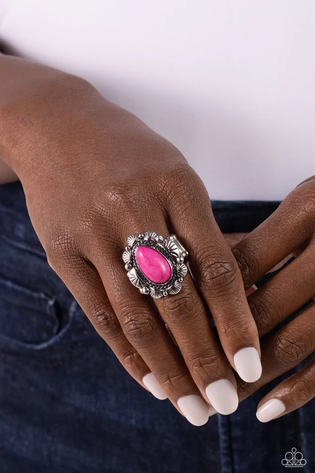 Rings Paparazzi Accessories SCALLOPED in Stone Pink Stone Silver Ring Paparazzi