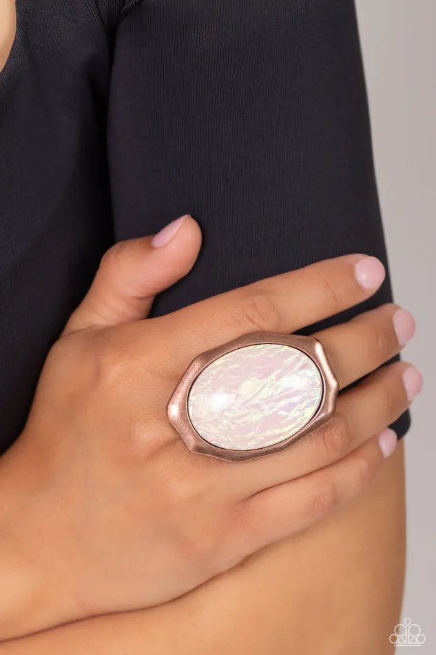 Rings Paparazzi Accessories Wrapped Wardrobe Copper Iridescent Oval Ring Paparazzi