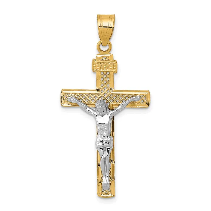 Rings Qgold 10k Twotone 21 mm Twotone DC Large Block Lattice Cross wJesus Crucifix Pendant 157 grams