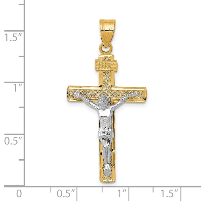 Rings Qgold 10k Twotone 21 mm Twotone DC Large Block Lattice Cross wJesus Crucifix Pendant 157 grams Rings Qgold 10k Twotone 21 mm Twotone DC Large Block Lattice Cross wJesus Crucifix Pendant 157 grams