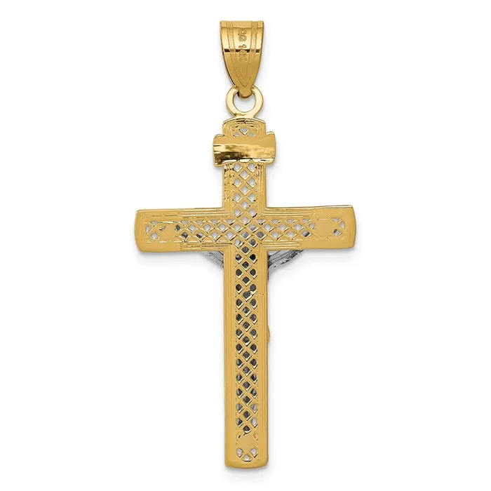 Rings Qgold 10k Twotone 21 mm Twotone DC Large Block Lattice Cross wJesus Crucifix Pendant 157 grams Rings Qgold 10k Twotone 21 mm Twotone DC Large Block Lattice Cross wJesus Crucifix Pendant 157 grams