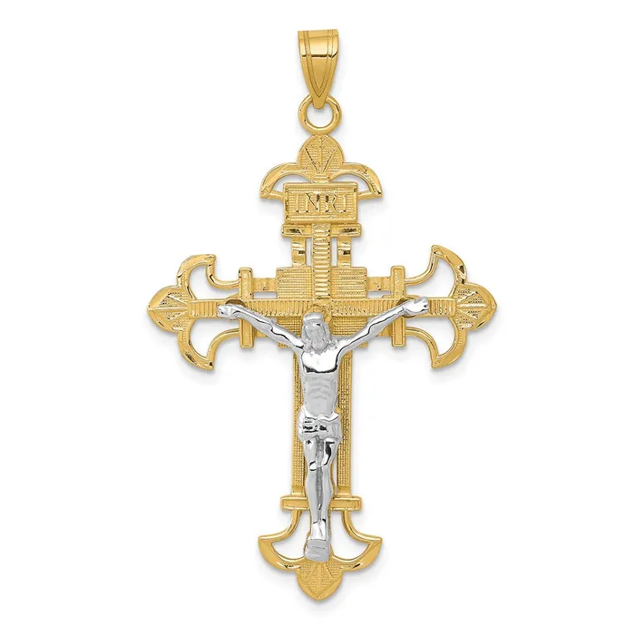 Rings Qgold 10k Twotone 28 mm Twotone INRI Jesus Crucifix Pendant 247 grams Rings Qgold 10k Twotone 28 mm Twotone INRI Jesus Crucifix Pendant 247 grams