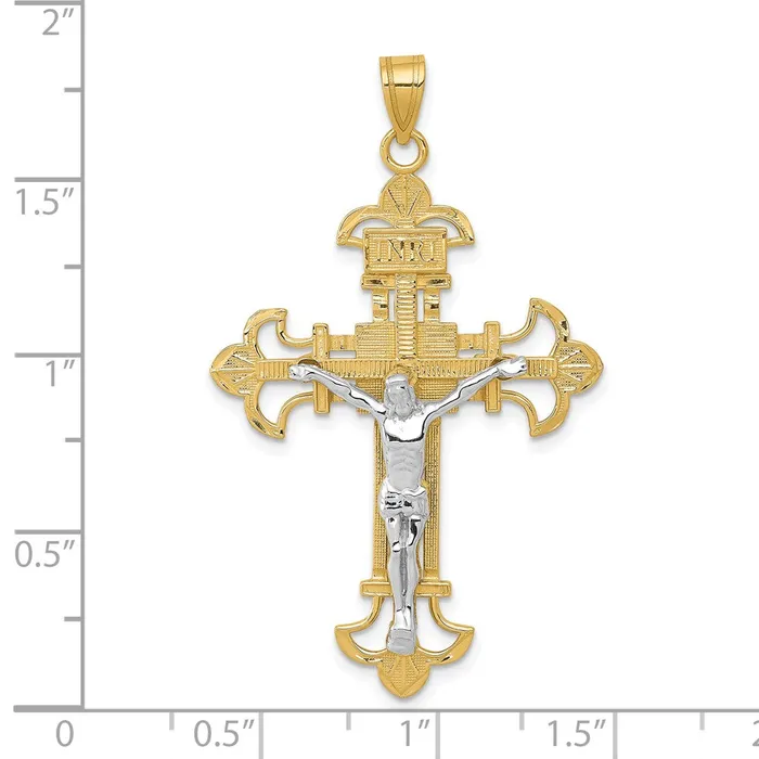 Rings Qgold 10k Twotone 28 mm Twotone INRI Jesus Crucifix Pendant 247 grams Rings Qgold 10k Twotone 28 mm Twotone INRI Jesus Crucifix Pendant 247 grams