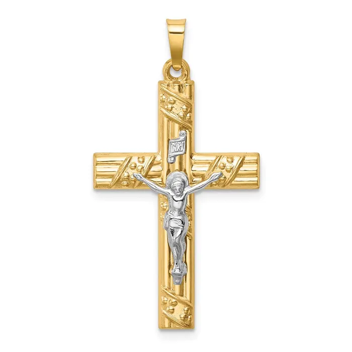 Rings Qgold 14k Twotone 18 mm Hollow Polished Textured Striped Latin Crucifix 108 grams Rings Qgold 14k Twotone 18 mm Hollow Polished Textured Striped Latin Crucifix 108 grams