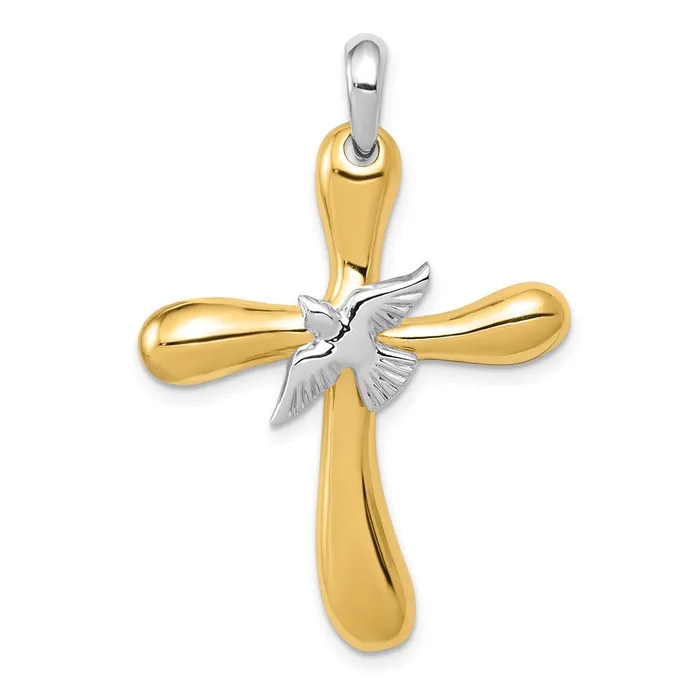 Rings Qgold 14k Twotone 26 mm Dove Cross Pendant 432 grams