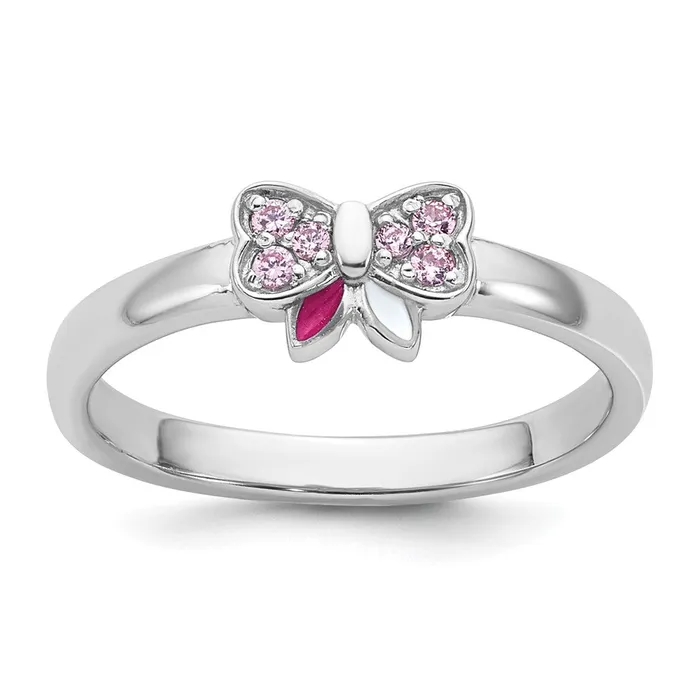 Rings Qgold Sterling Silver Rhodiumplated Childrens CZ Enamel Bow Ring 132 grams Rings Qgold Sterling Silver Rhodiumplated Childrens CZ Enamel Bow Ring 132 grams