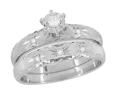Rings Radiant Stars Diamond Engagement Ring and Wedding Band Set in 14 Karat White Gold Antique Jewelry Mall Rings Radiant Stars Diamond Engagement Ring and Wedding Band Set in 14 Karat White Gold Antique Jewelry Mall