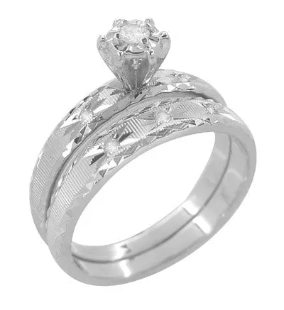 Rings Radiant Stars Diamond Engagement Ring and Wedding Band Set in 14 Karat White Gold Antique Jewelry Mall