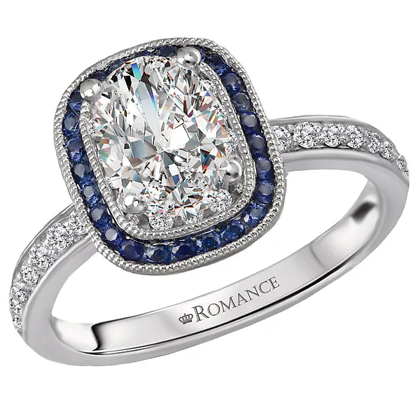 Rings Romance 14K White Gold Halo Semi Mount and Gemstone Romance Collection Wedding Ring Rings Romance 14K White Gold Halo Semi Mount and Gemstone Romance Collection Wedding Ring