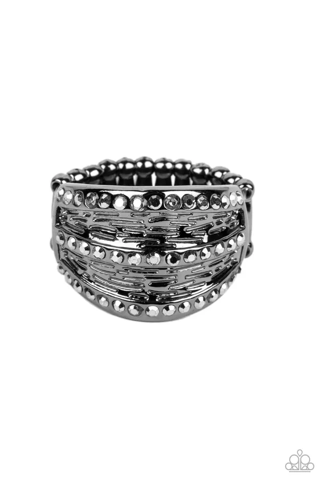 Rings Stellar Stratosphere Black Gunmetal Ring Paparazzi Paparazzi Accessories