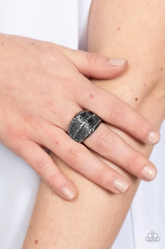 Rings Stellar Stratosphere Black Gunmetal Ring Paparazzi Paparazzi Accessories