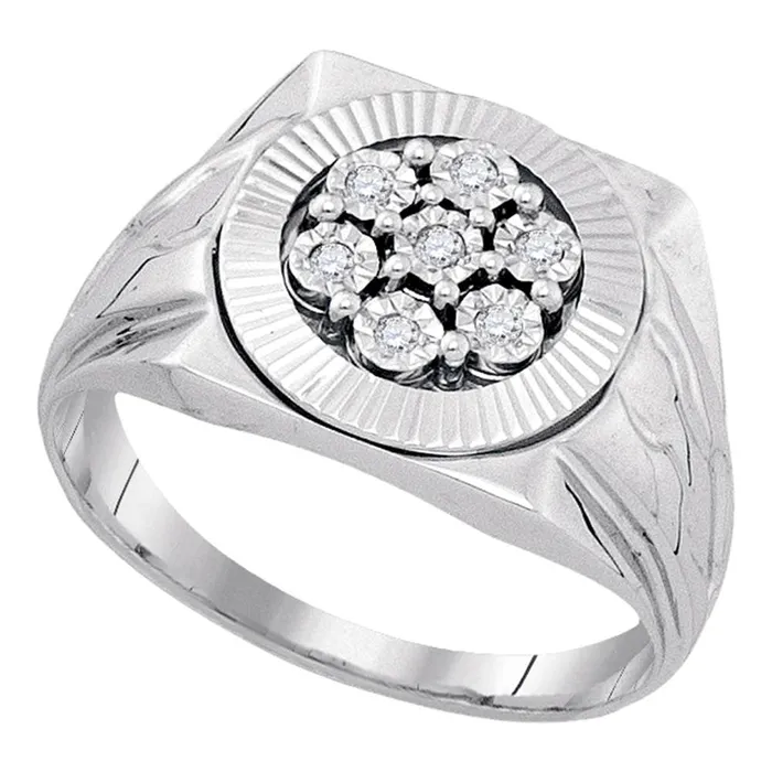 Rings Sterling Silver Flower Illusionset Cluster Ring 110 Cttw Round Natural Diamond Mens 334 grams GND Rings Sterling Silver Flower Illusionset Cluster Ring 110 Cttw Round Natural Diamond Mens 334 grams GND