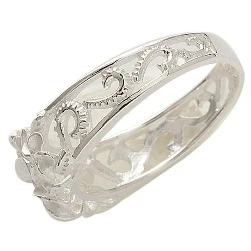 Rings Sterling Silver Hawaiian Scroll Three Plumeria with CZ Ring Nakoa