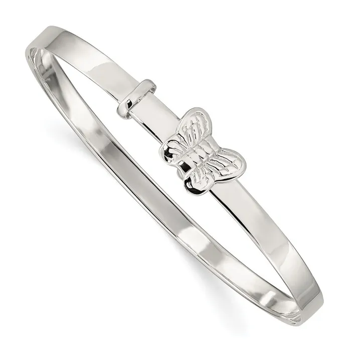 Rings Sterling Silver PolishedAntiqued Butterfly 4mm Adjustable Childrens Bangl 47 grams Qgold