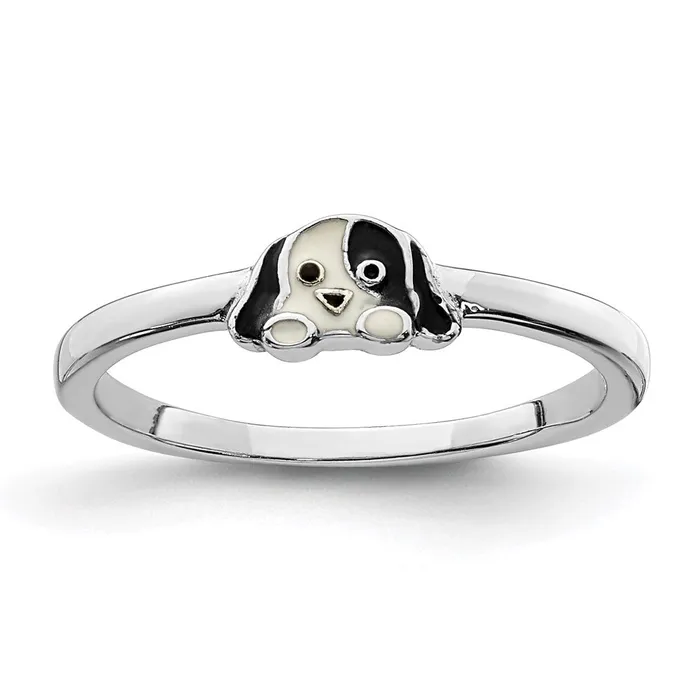 Rings Sterling Silver RHplated Black White Enameled Puppy Childrens Ring 098 grams Qgold Rings Sterling Silver RHplated Black White Enameled Puppy Childrens Ring 098 grams Qgold