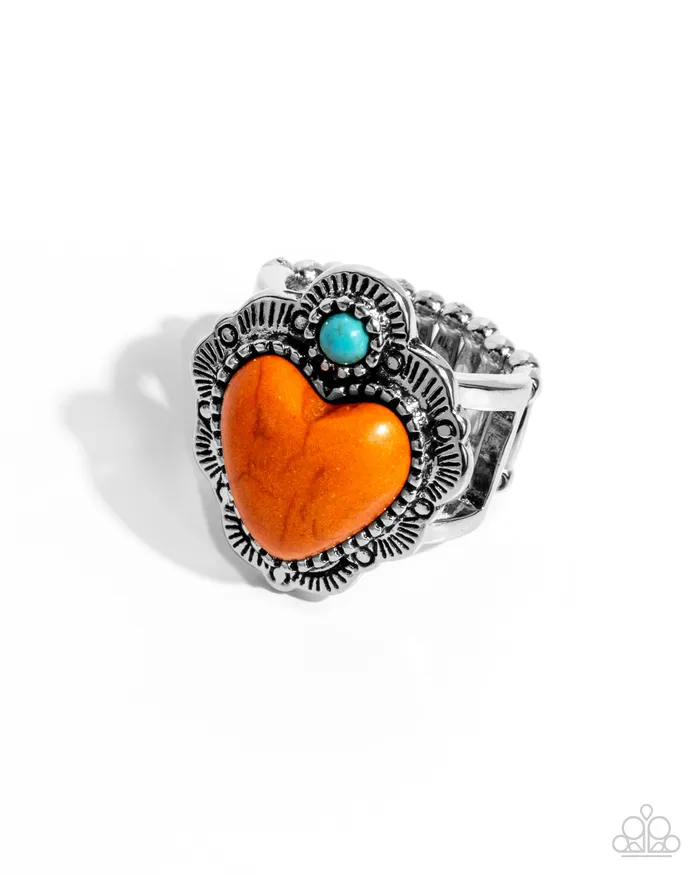 Rings Texas Ranger Orange Heart Turquoise Stone Silver Ring Paparazzi Paparazzi Accessories Rings Texas Ranger Orange Heart Turquoise Stone Silver Ring Paparazzi Paparazzi Accessories