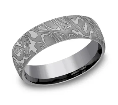 Rings THE WILD 65mm Comfort Fit Tantalum Wedding Band with Unique Tamascus Design Benchmark