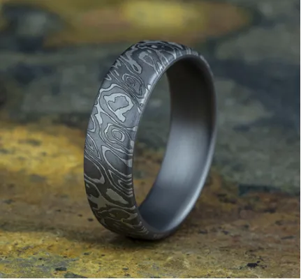 Rings THE WILD 65mm Comfort Fit Tantalum Wedding Band with Unique Tamascus Design Benchmark