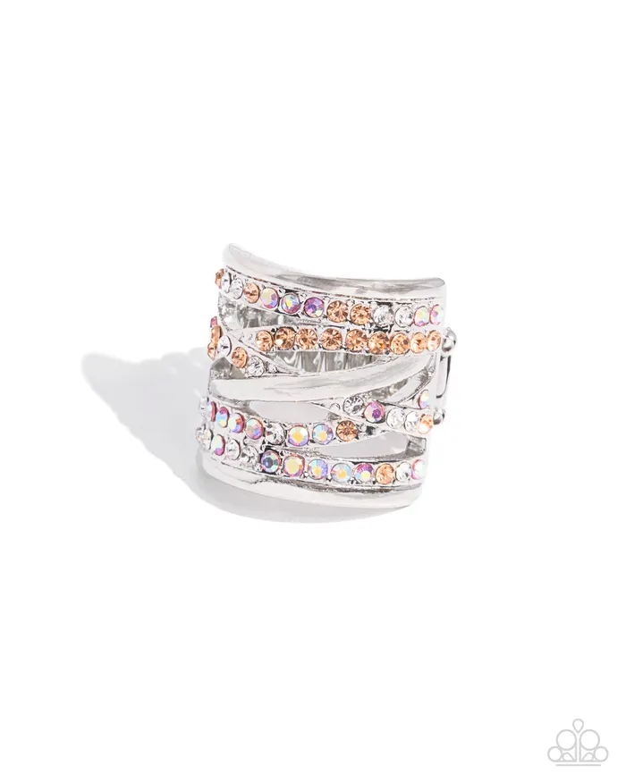 Rings TWISTTaker Orange Iridescent Rhinestone Silver Ring Paparazzi Paparazzi Accessories Rings TWISTTaker Orange Iridescent Rhinestone Silver Ring Paparazzi Paparazzi Accessories