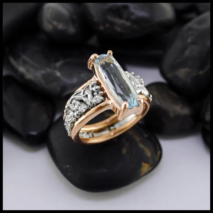 Rings Walker Metalsmiths Aquamarine and Diamond Custom Ring