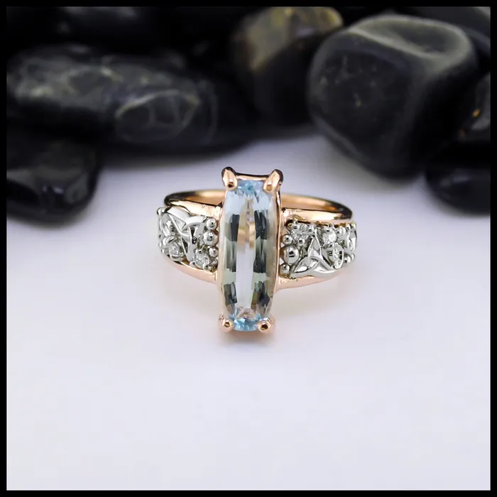 Rings Walker Metalsmiths Aquamarine and Diamond Custom Ring