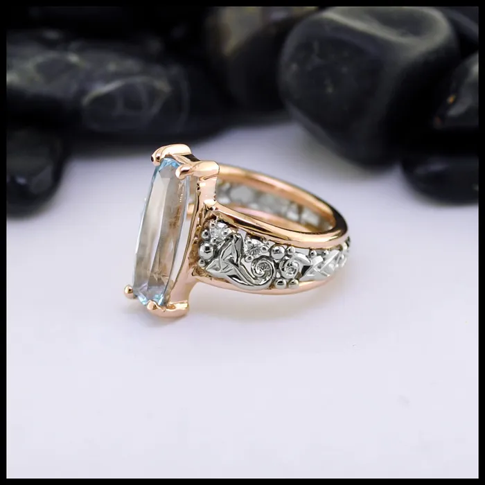 Rings Walker Metalsmiths Aquamarine and Diamond Custom Ring