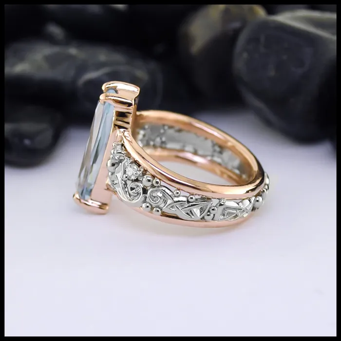 Rings Walker Metalsmiths Aquamarine and Diamond Custom Ring