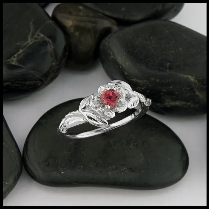 Rings Walker Metalsmiths Flower Ring with Pink Tourmaline
