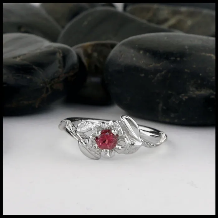 Rings Walker Metalsmiths Flower Ring with Pink Tourmaline